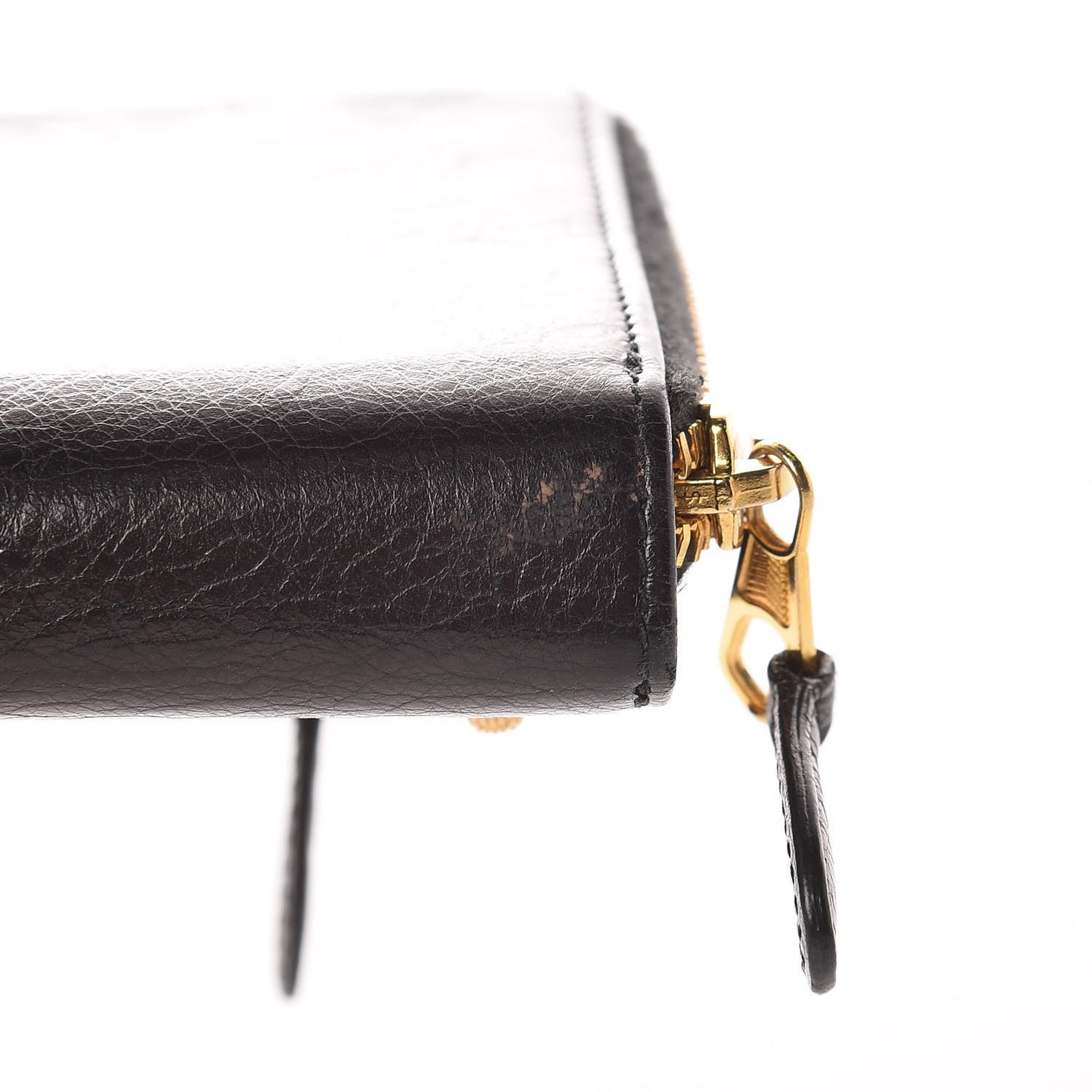 Agneau Giant 12 Gold Hardware Bill Fold Zip Wallet Black