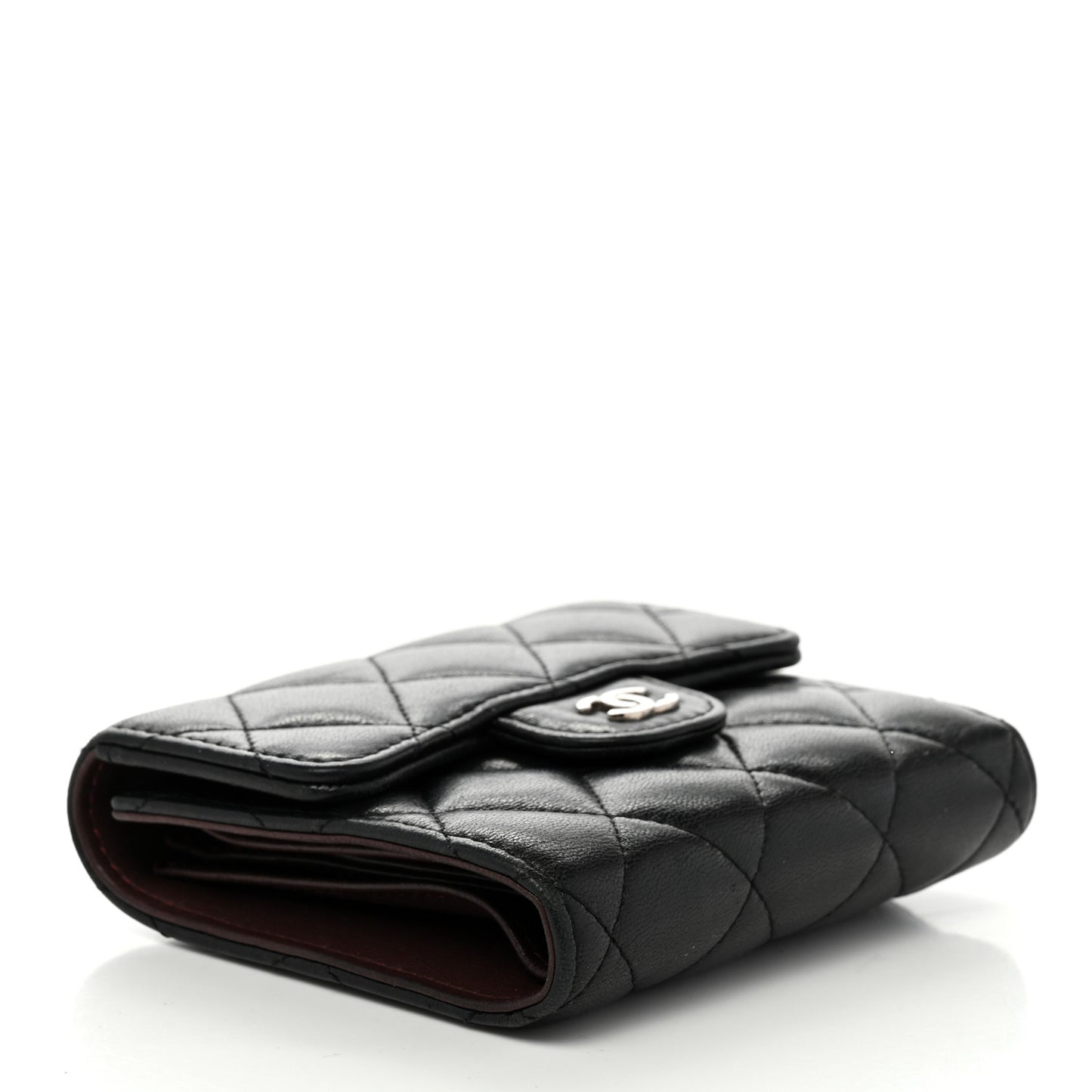 Lambskin Quilted Compact Flap Wallet Black