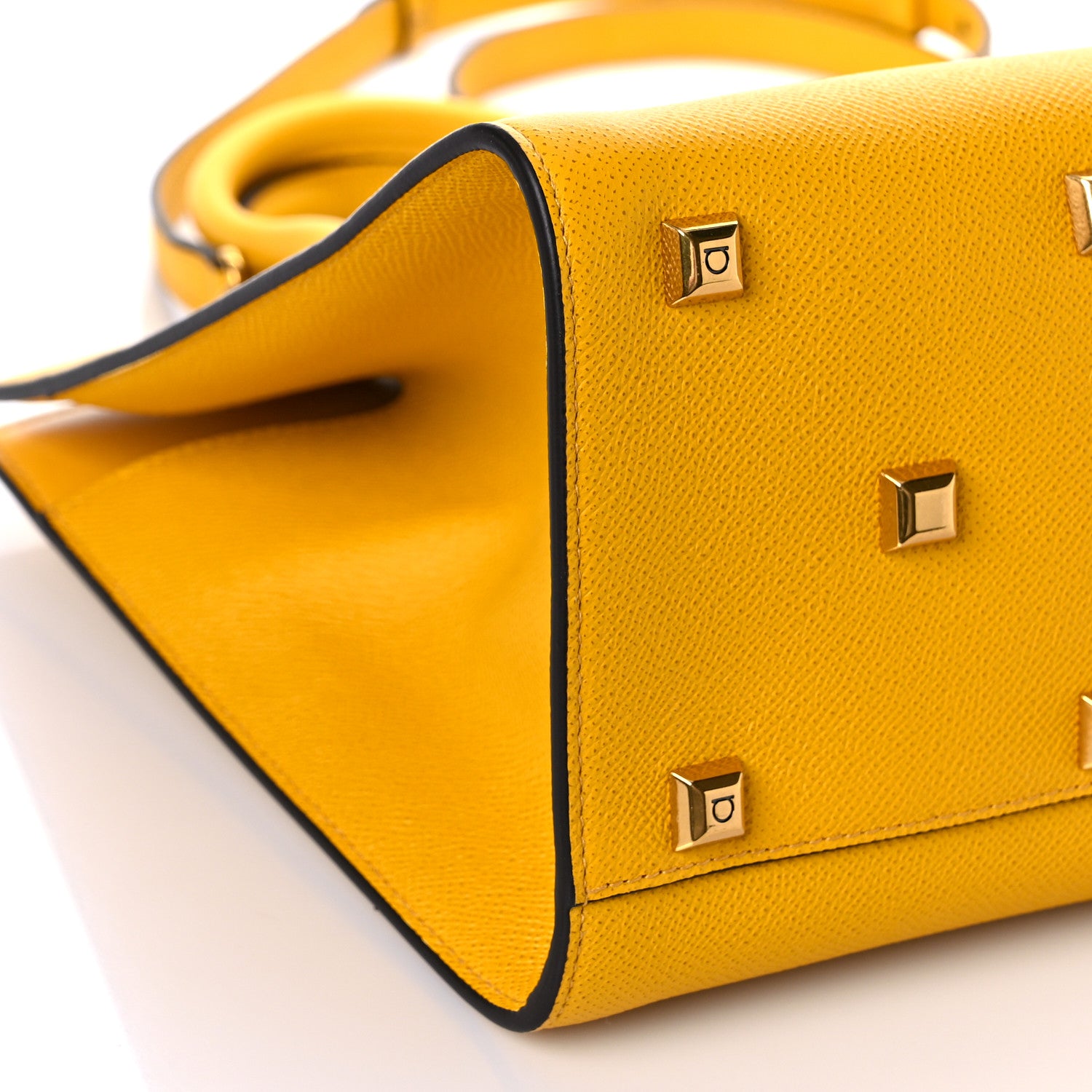 Salvatore Ferragamo Hammered Calfskin Medium The Studio Box Bag Yellow 8 of 9