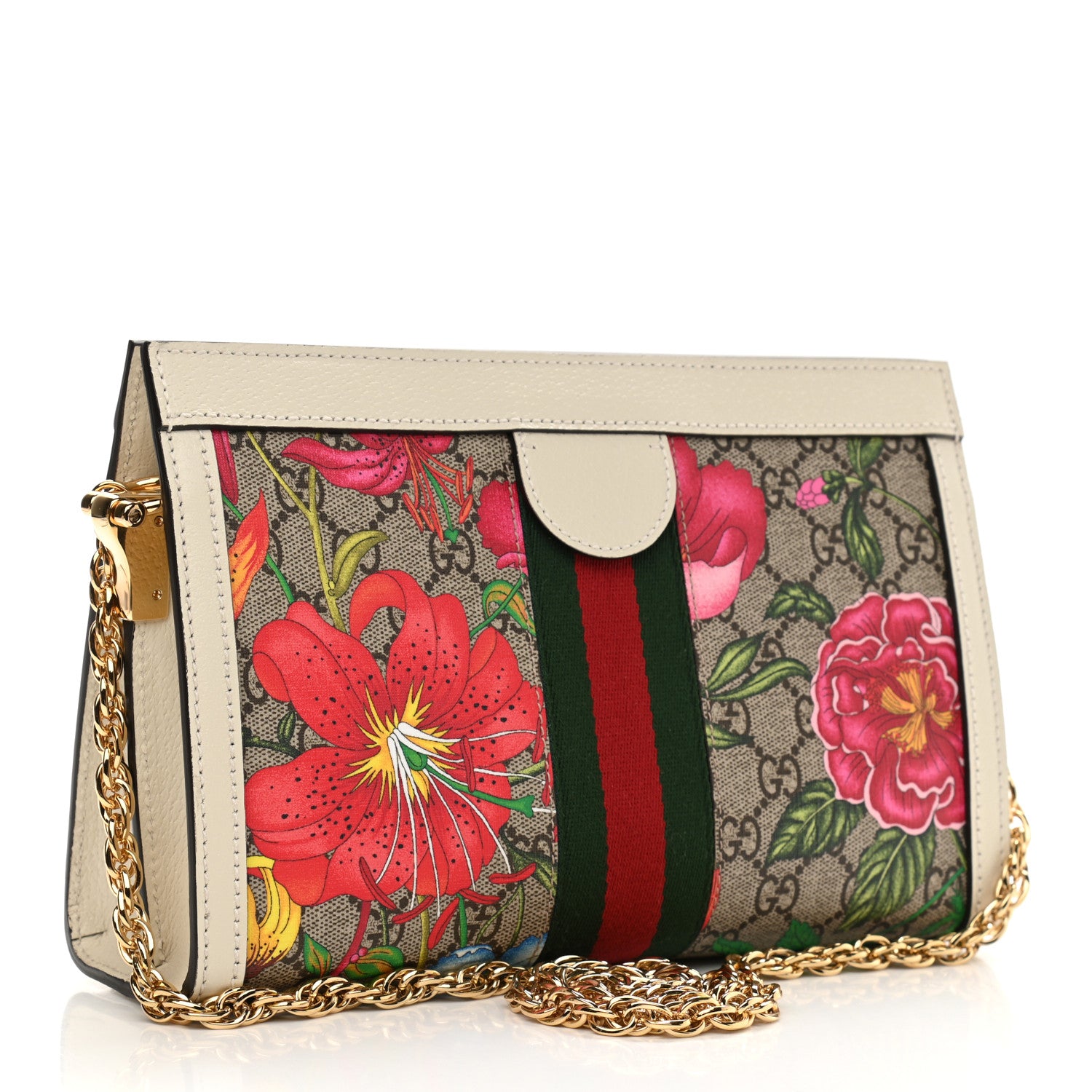 Gucci GG Supreme Monogram Flora Web Small Ophidia Chain Shoulder Bag White 3 of 12