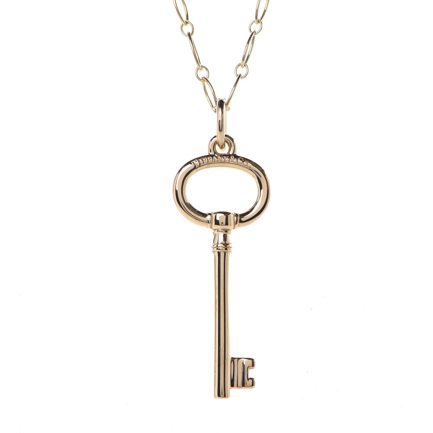18K Yellow Gold Small Oval Key Pendant Link Necklace
