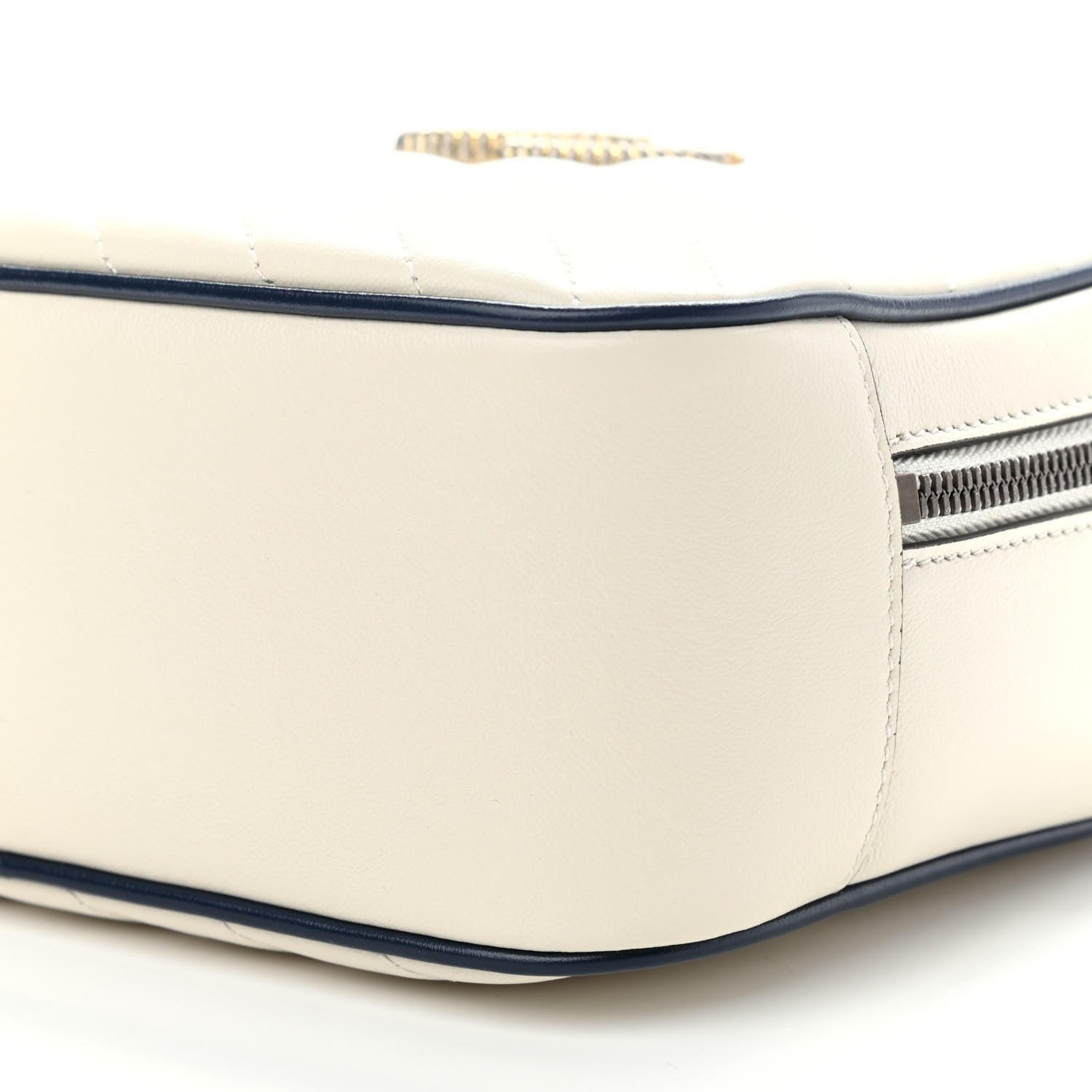 Gucci Vintage Effect Calfskin Matelasse Diagonal Small Torchon GG Marmont Bamboo Top Handle Shoulder Bag Mystic White Blue Agata 9 of 9