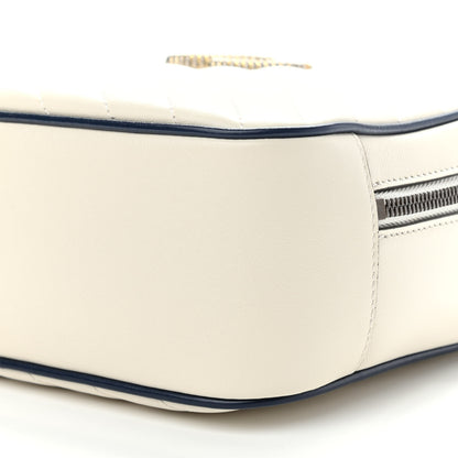 Gucci Vintage Effect Calfskin Matelasse Diagonal Small Torchon GG Marmont Bamboo Top Handle Shoulder Bag Mystic White Blue Agata 9 of 9