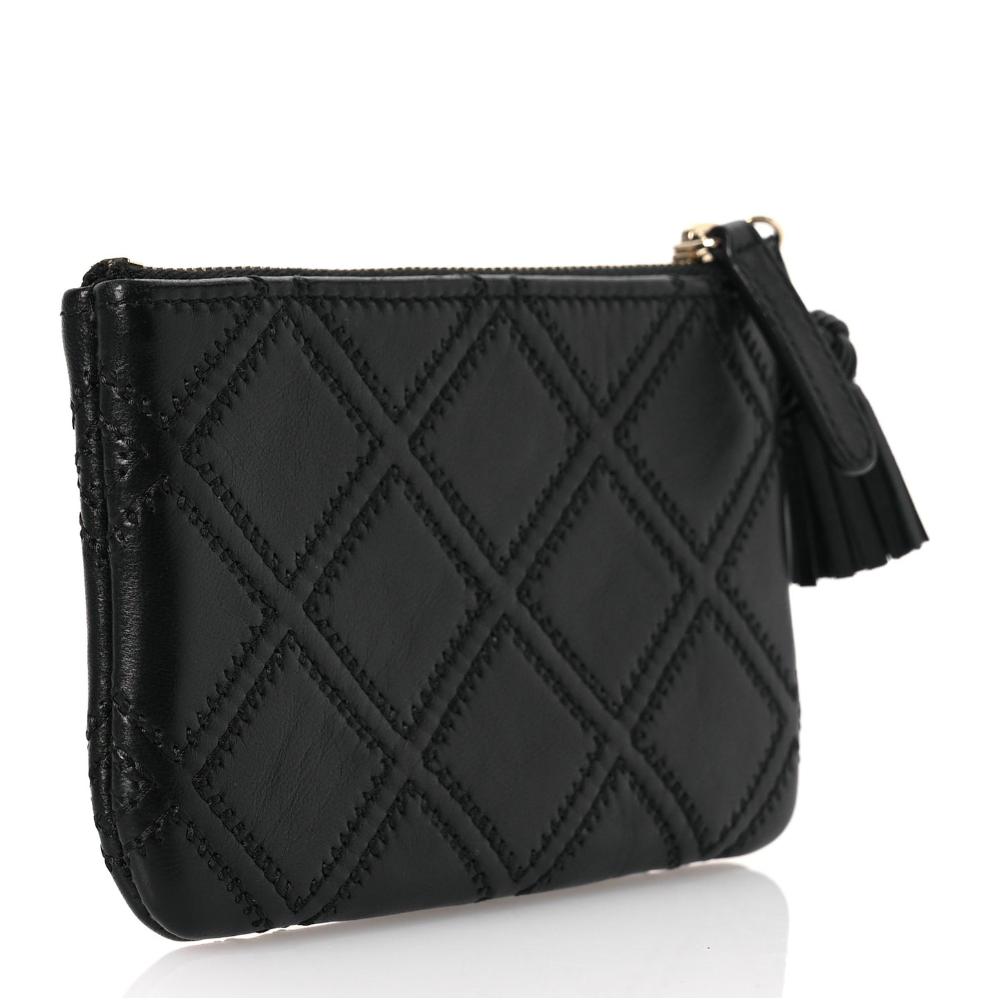 Lambskin Stitched Small Cosmetic Case Black