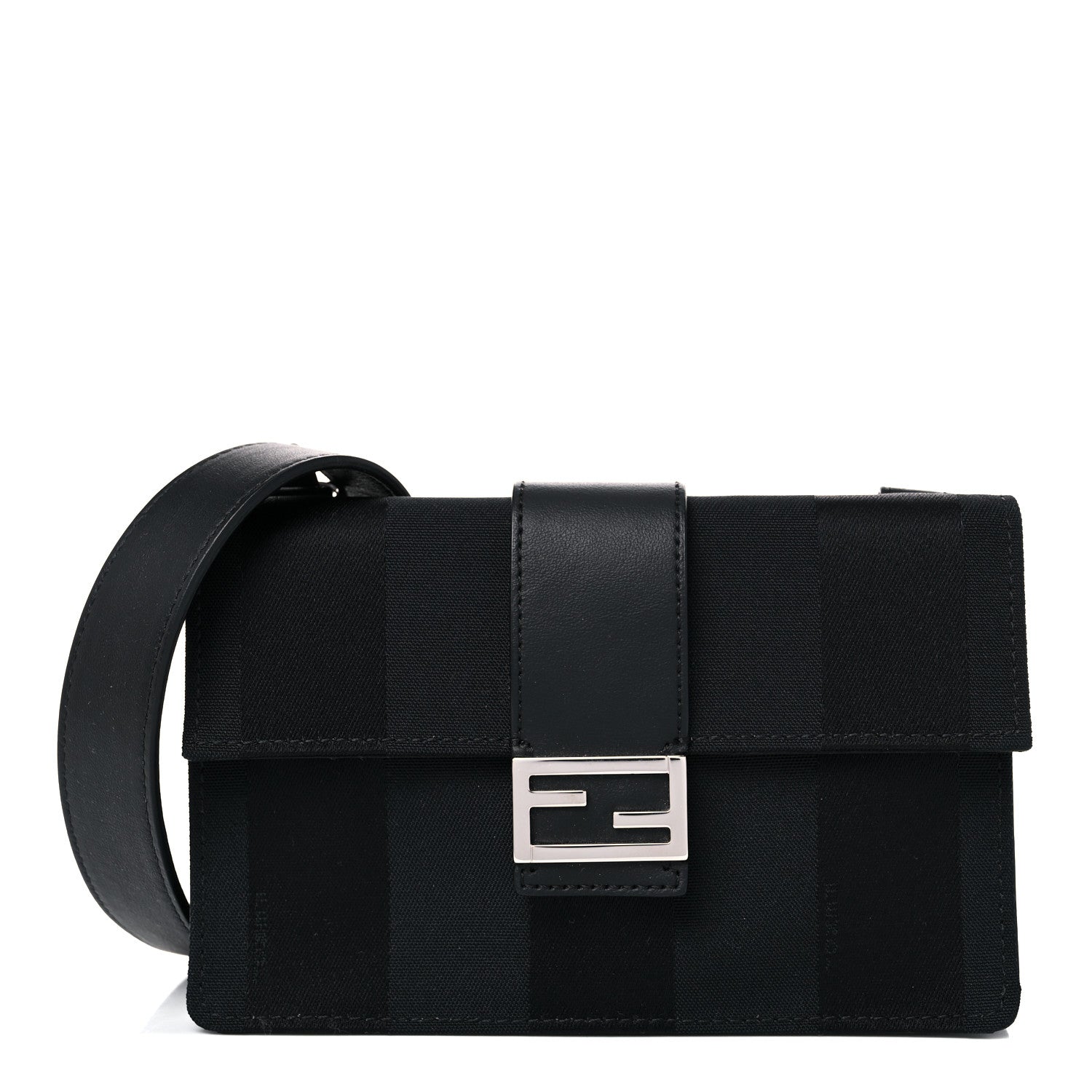 Fendi Recycled Nylon Vitello Grace Light Pequin Baguette Belt Pouch Black 1 of 9