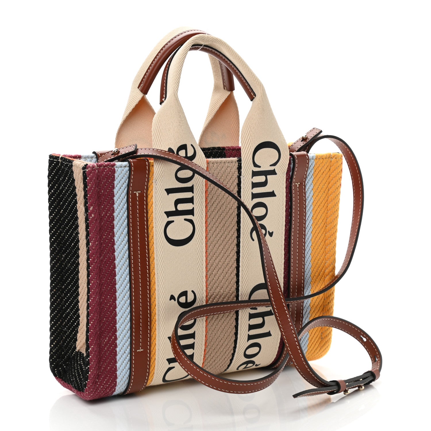 Chloe Cotton Calfskin Small Woody Striped Ribbon Tote Multicolor 3 of 11