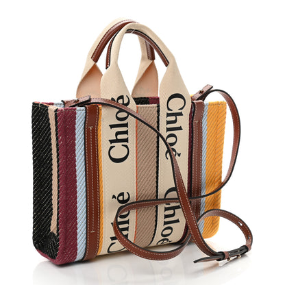 Chloe Cotton Calfskin Small Woody Striped Ribbon Tote Multicolor 3 of 11