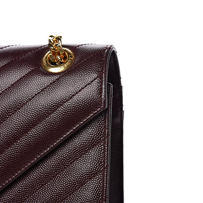 Saint Laurent Grain De Poudre Matelasse Chevron Large Monogram Satchel Rouge Legion 11 of 12
