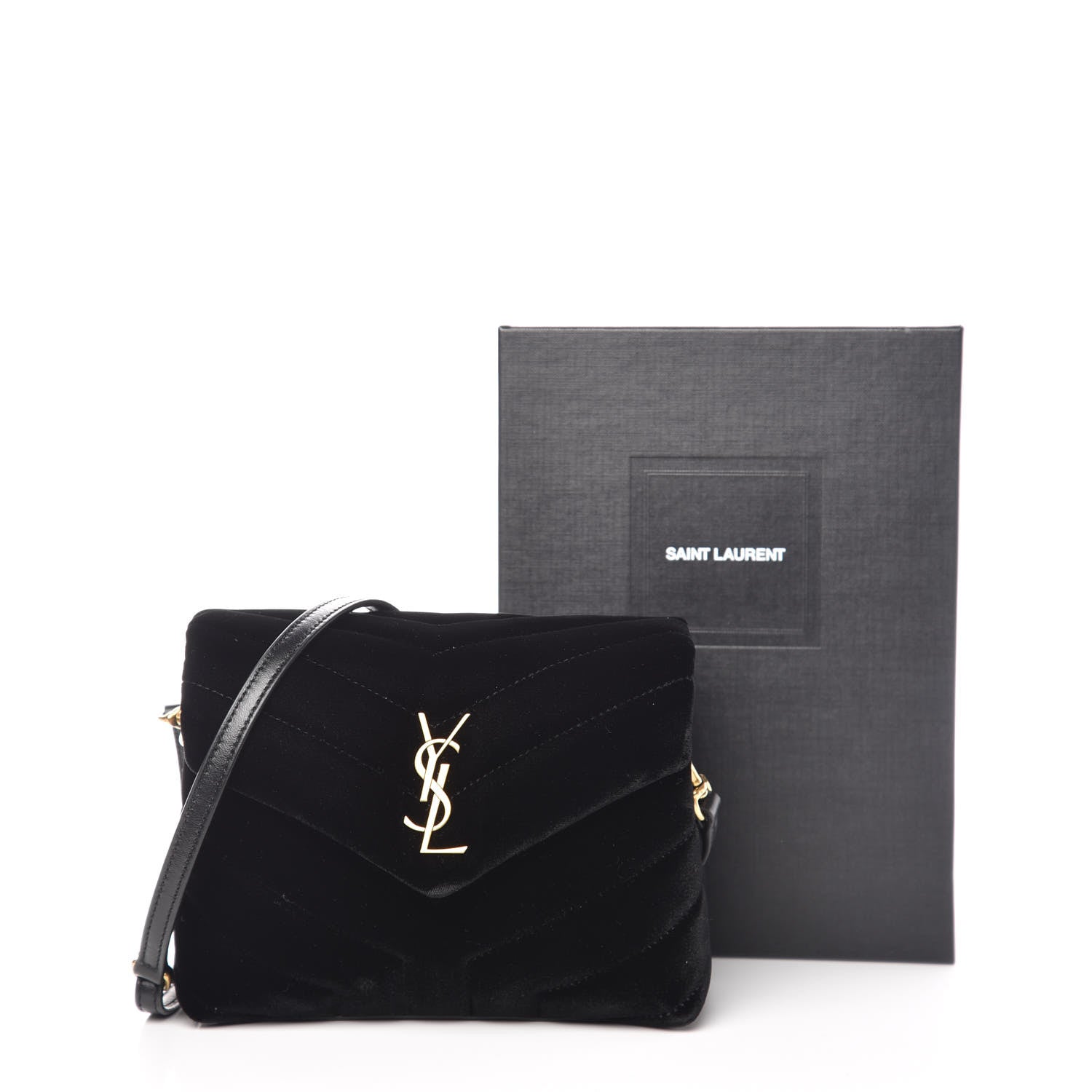 Saint Laurent Velvet Y Quilted Monogram Toy Loulou Chain Satchel French Black 10 of 10