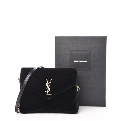 Saint Laurent Velvet Y Quilted Monogram Toy Loulou Chain Satchel French Black 10 of 10