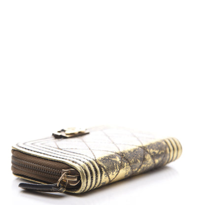 Chanel Cracked Metallic Calfskin Quilted Boy Zip Around Coin Purse Wallet Gold 7 of 8
