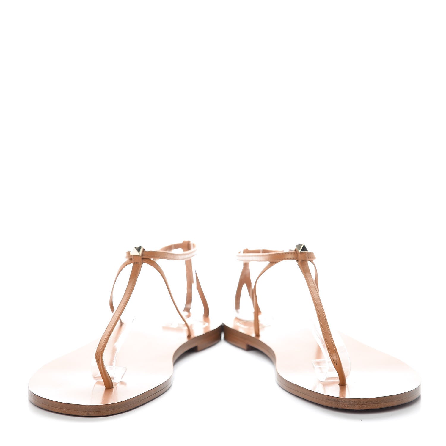 Valentino Garavani Calfskin Nude Rockstud T Strap Flat Thong Sandals 36 Brown 5 of 9