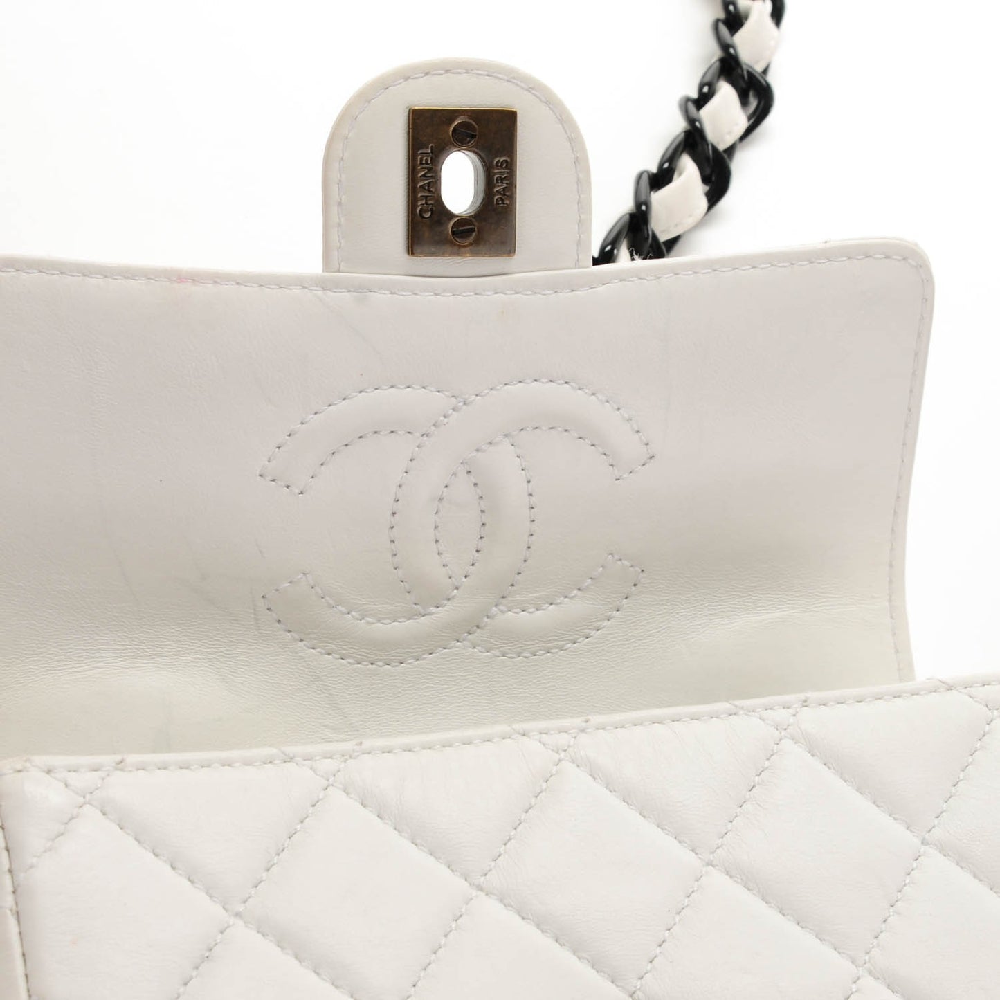 Lambskin Quilted Bekko Resin Mini Square Flap White