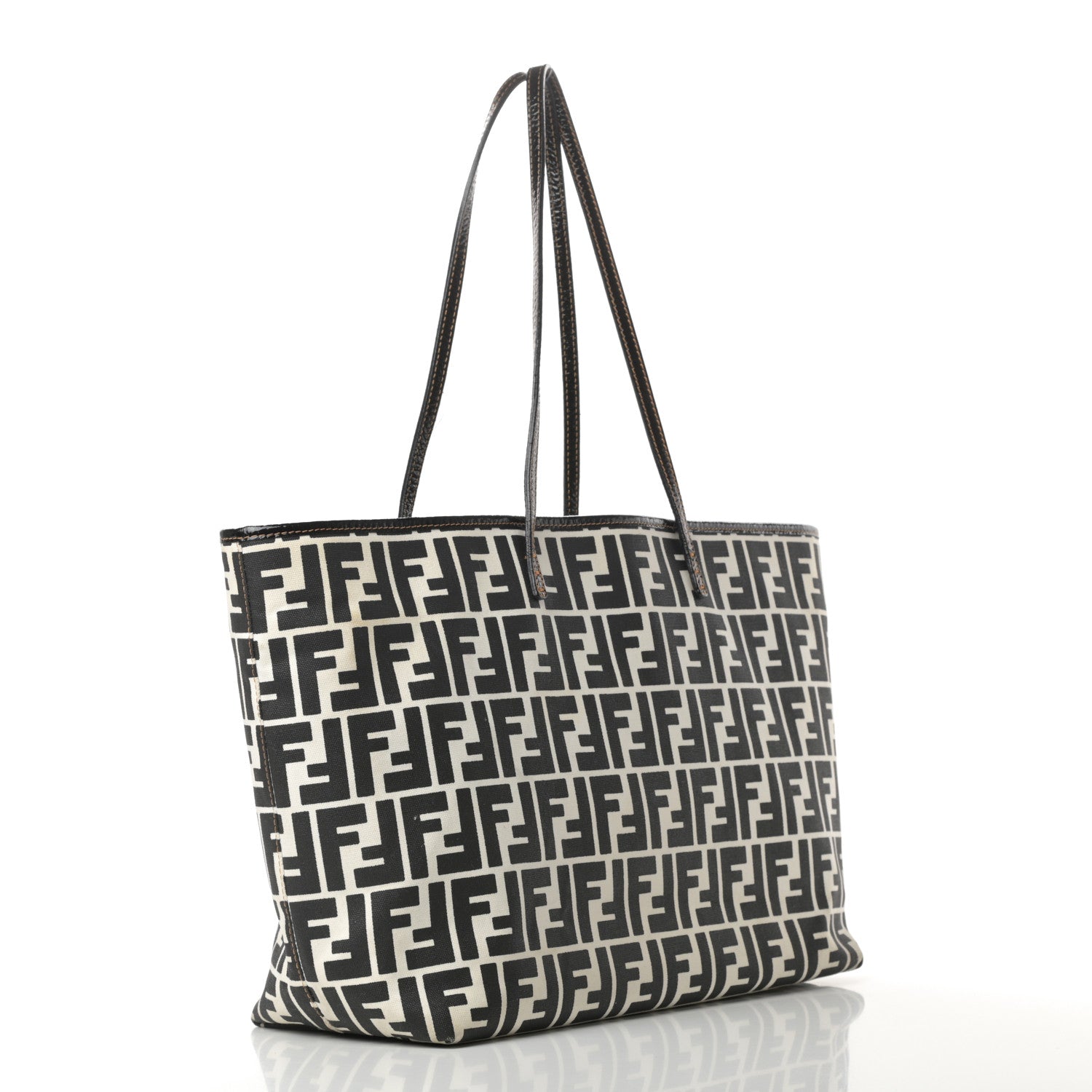 Fendi Canvas FF Roll Tote Black White 3 of 18