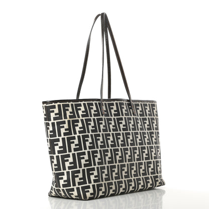 Fendi Canvas FF Roll Tote Black White 3 of 18