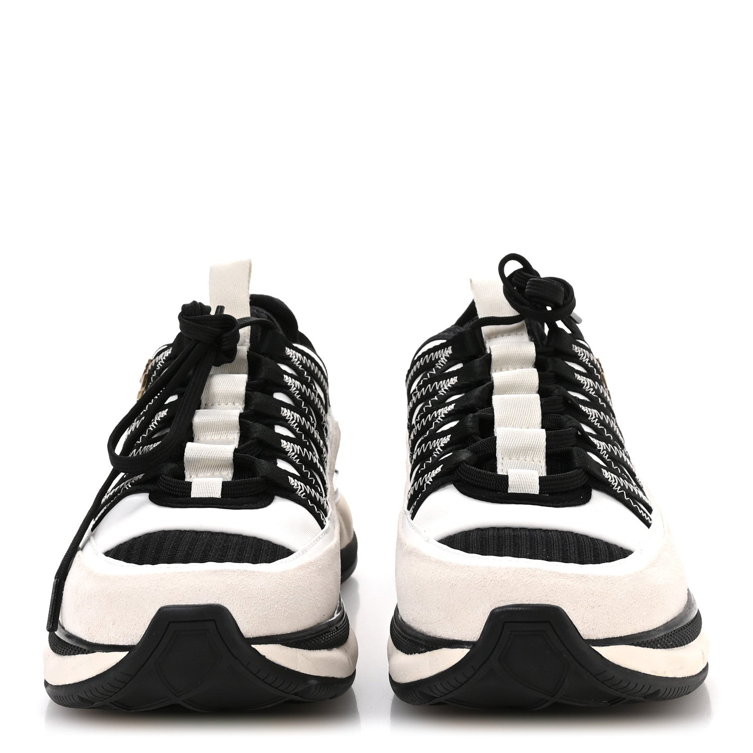 Chanel Fabric Suede Calfskin Sneakers 38 White Black 3 of 8