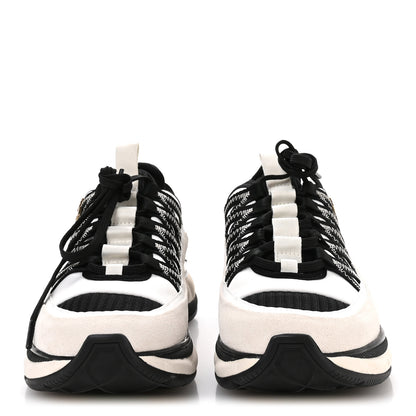 Chanel Fabric Suede Calfskin Sneakers 38 White Black 3 of 8
