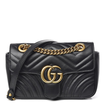 Gucci Calfskin Matelasse Mini GG Marmont Shoulder Bag Black 1 of 11