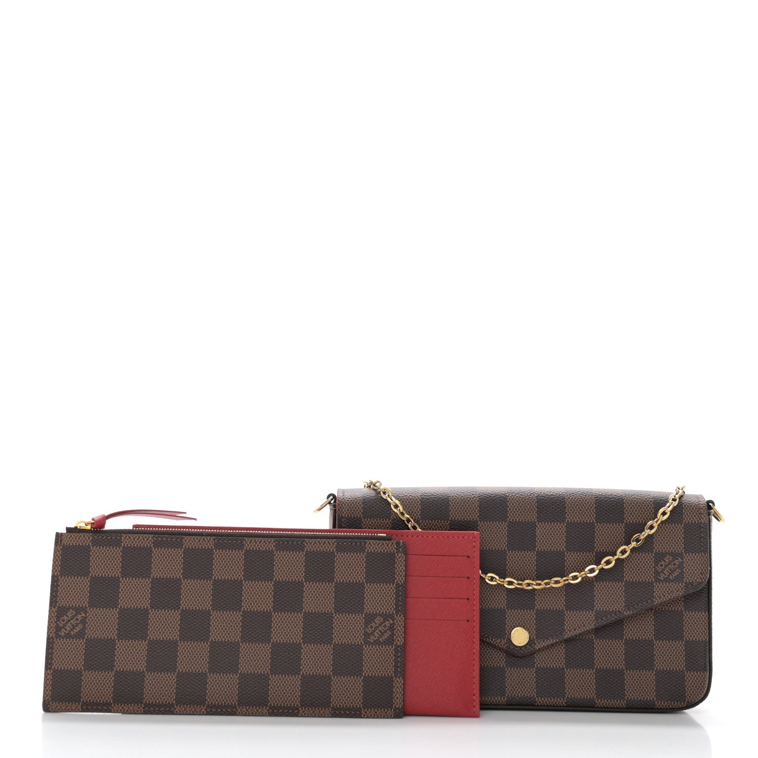Louis Vuitton Damier Ebene Pochette Felicie Chain Wallet 3 of 12