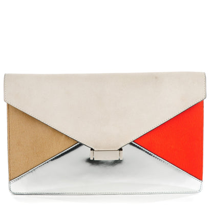 Celine Pony Hair Calfskin Suede Tri-Color Diamond Clutch Red Silver 1 of 7