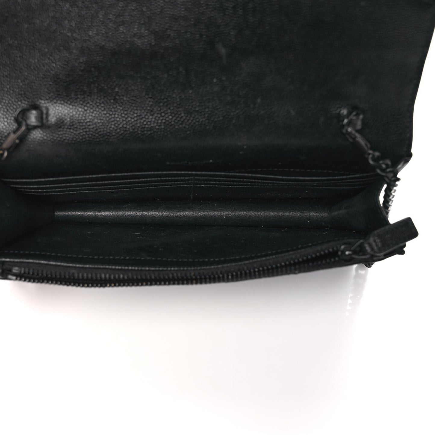 Grain De Poudre Matelasse Chevron Monogram Monochrome Envelope Chain Wallet Black