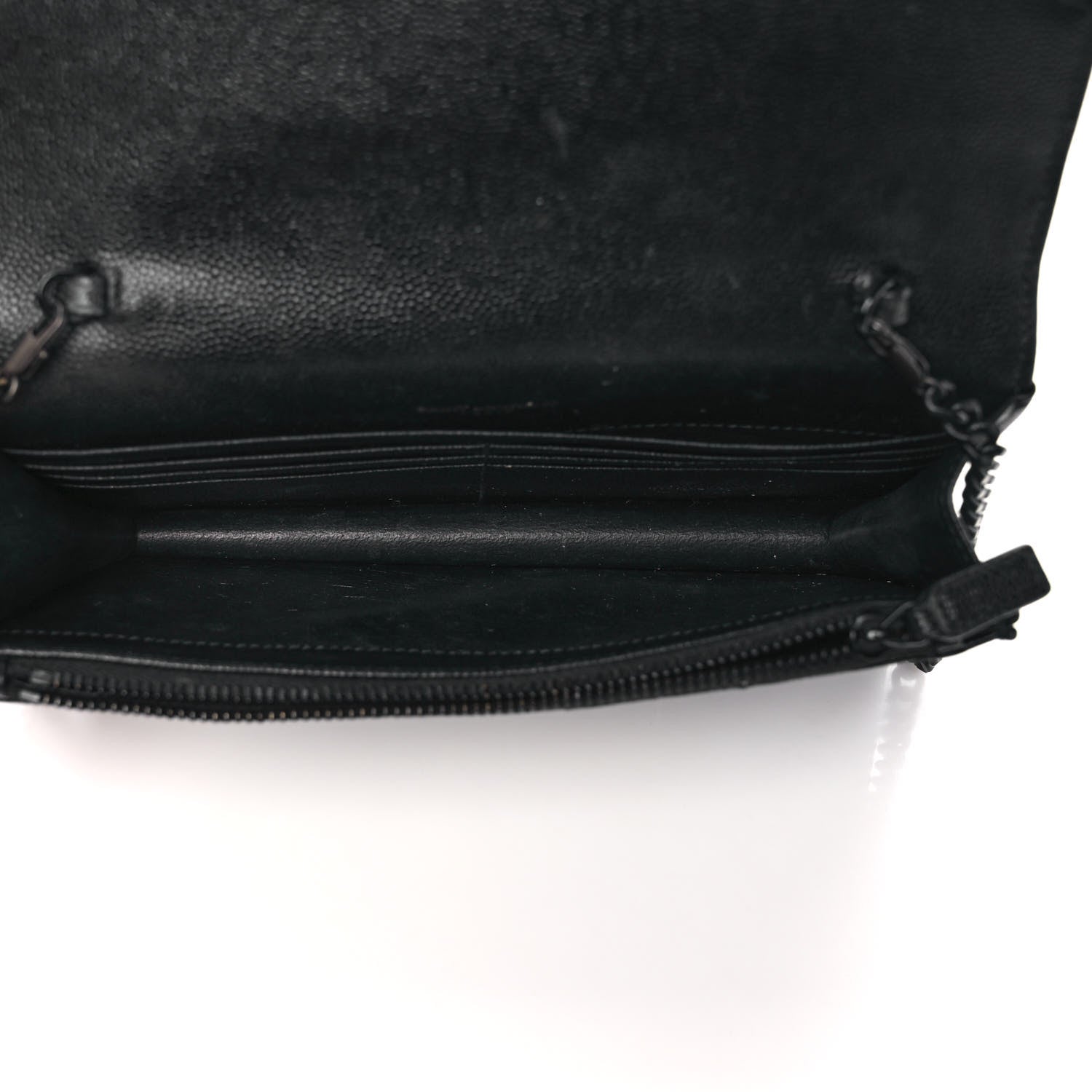 Saint Laurent Grain De Poudre Matelasse Chevron Monogram Monochrome Envelope Chain Wallet Black 5 of 9