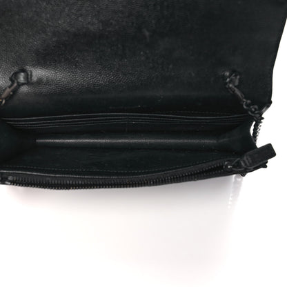 Saint Laurent Grain De Poudre Matelasse Chevron Monogram Monochrome Envelope Chain Wallet Black 5 of 9