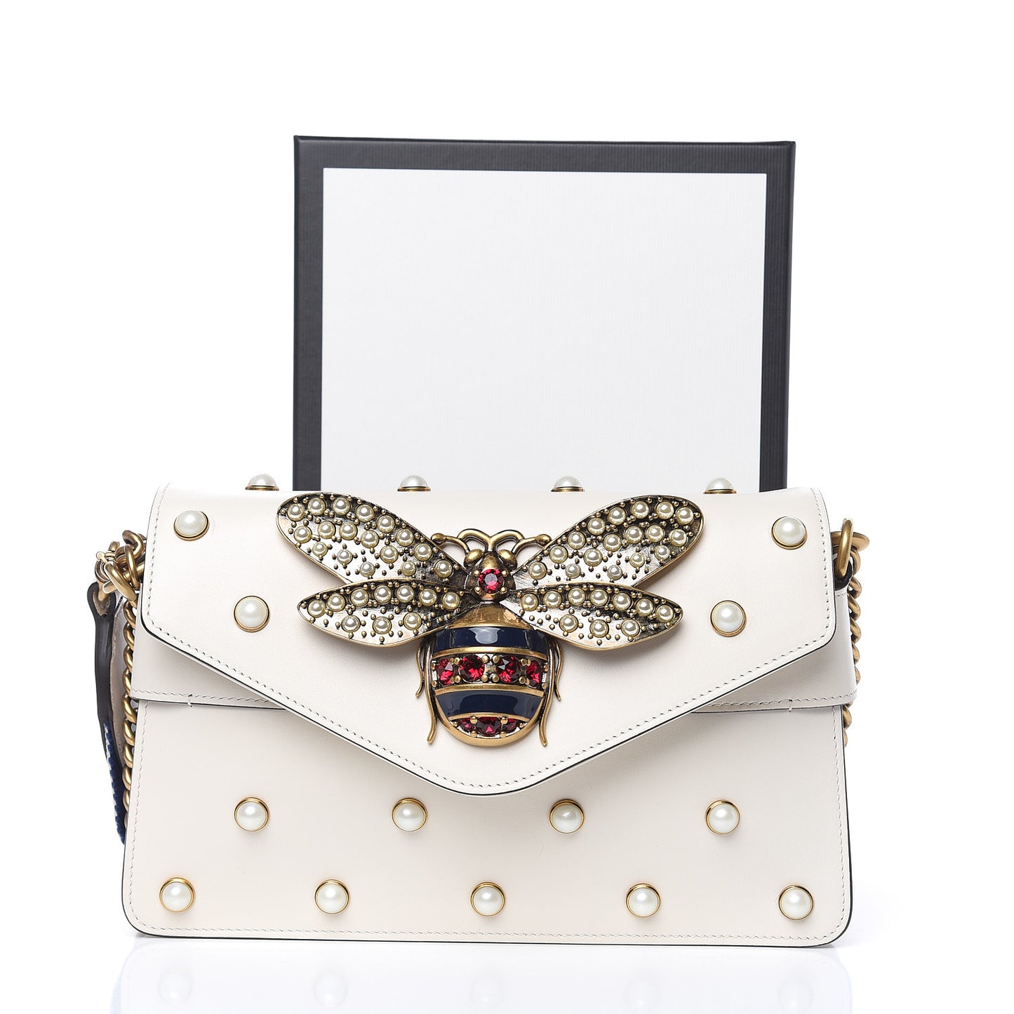 Nappa Pearl Studded Mini Queen Margaret Broadway Shoulder Bag Mystic White
