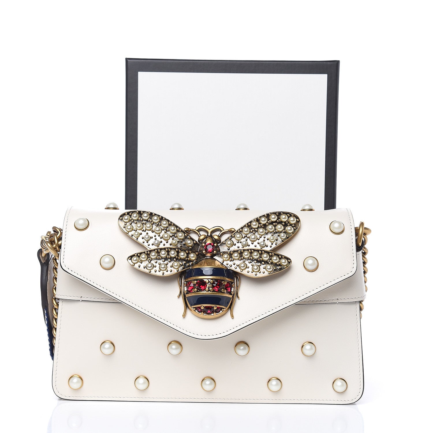 Gucci Nappa Pearl Studded Mini Queen Margaret Broadway Shoulder Bag Mystic White 9 of 9