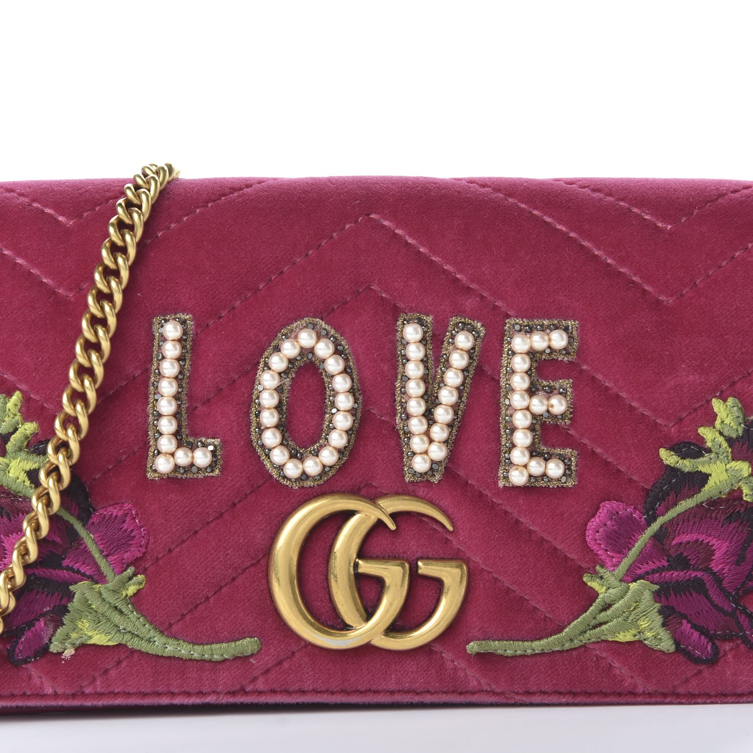Gucci Velvet Matelasse Love Embroidered GG Marmont Mini Bag Light Raspberry Rose 10 of 11