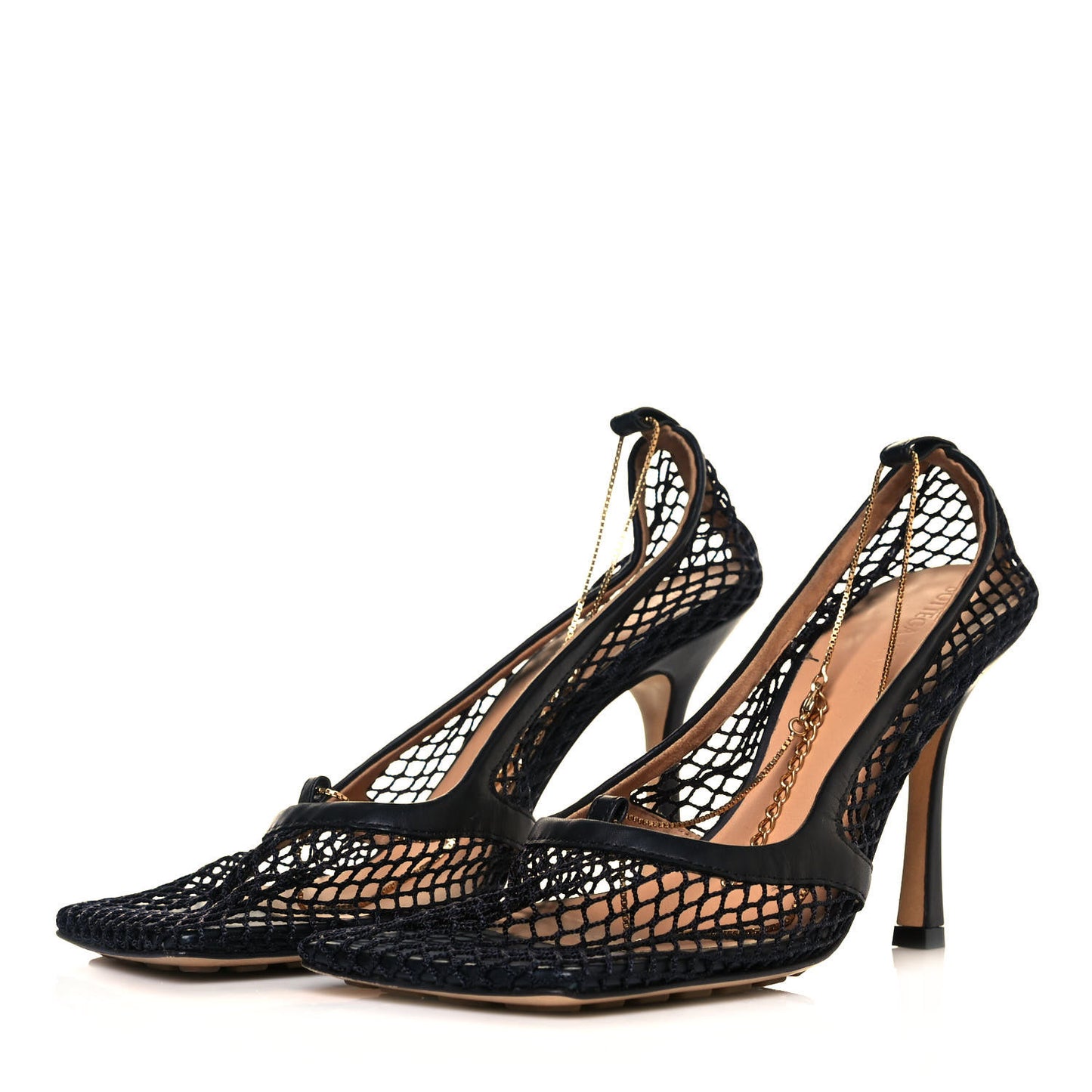 Mesh Calfskin Chain Stretch Pumps 38 Black