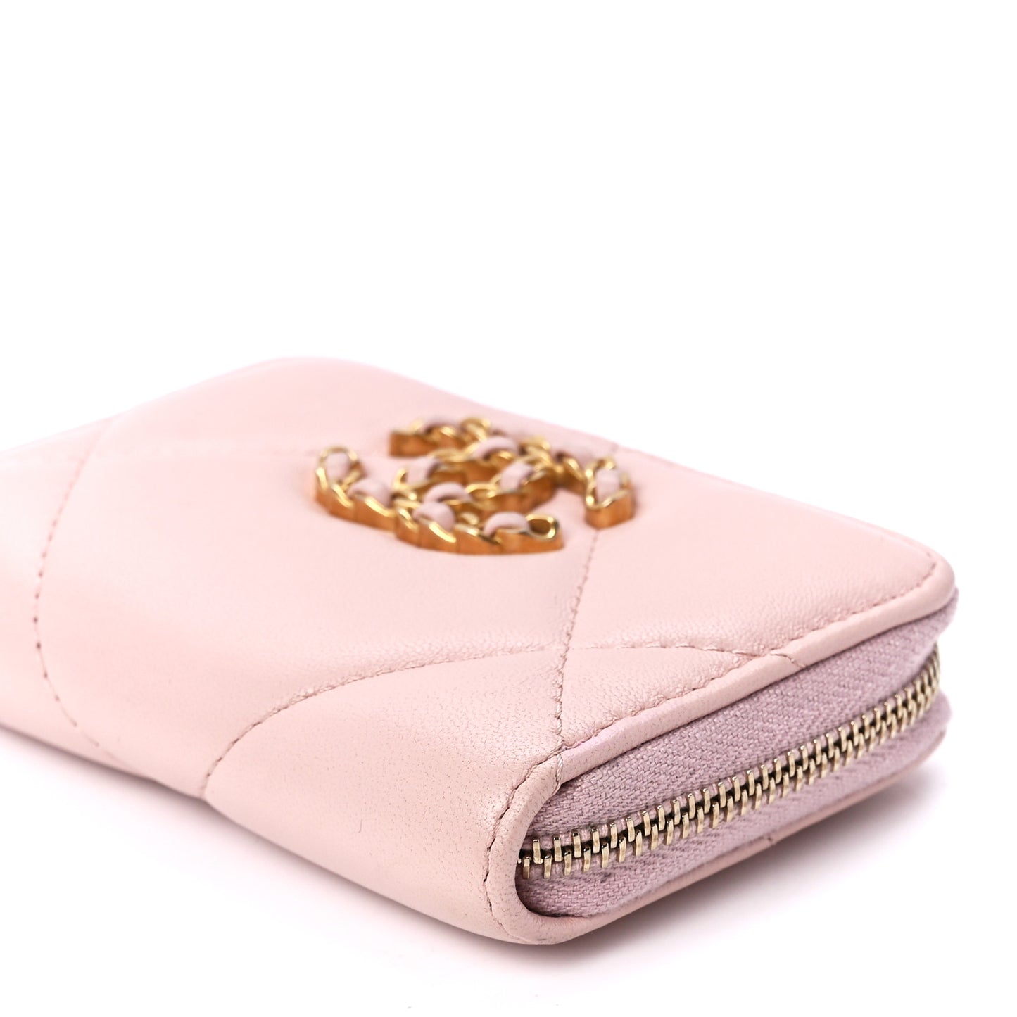 Lambskin Quilted 19 Zip Around Coin Purse Wallet Light Pink