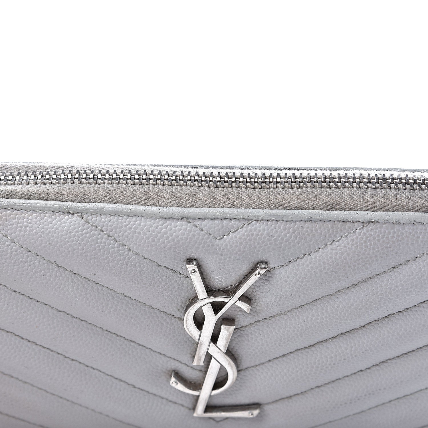 Saint Laurent Grain De Poudre Matelasse Chevron Monogram Zip Around Wallet Granite 8 of 15