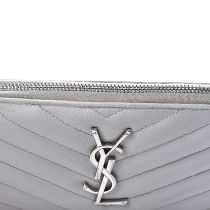 Saint Laurent Grain De Poudre Matelasse Chevron Monogram Zip Around Wallet Granite 8 of 15