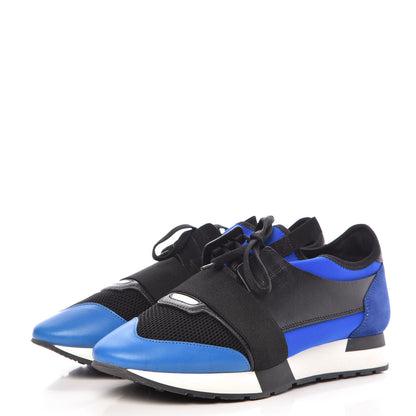 Balenciaga Mesh Neoprene Calfskin Suede Mens Race Runner Sneakers 42 Black Bleu Saphir 3 of 8