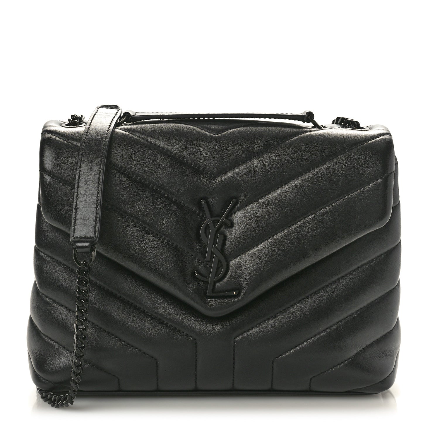 Calfskin Y Quilted Monogram Monochrome Small Loulou Chain Satchel Black