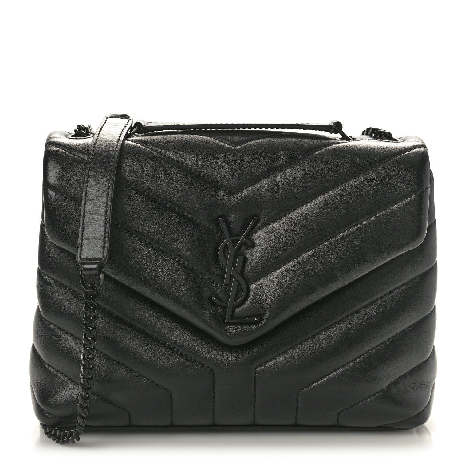 Saint Laurent Calfskin Y Quilted Monogram Monochrome Small Loulou Chain Satchel Black 1 of 10