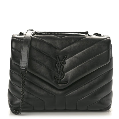 Saint Laurent Calfskin Y Quilted Monogram Monochrome Small Loulou Chain Satchel Black 1 of 10
