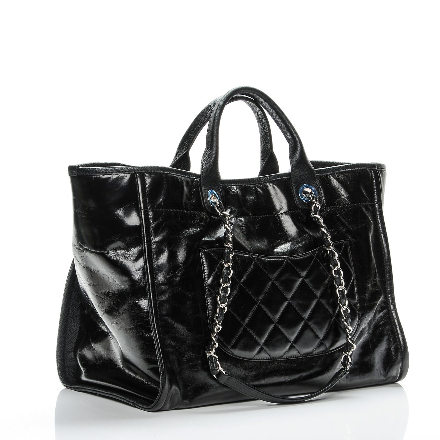Glazed Calfskin Large Deauville Tote Black