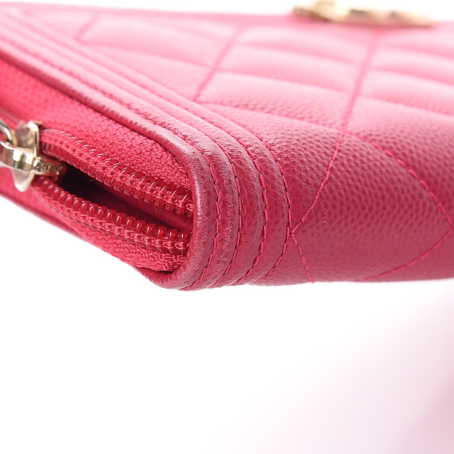Chanel Caviar Quilted Large Boy Zip Around Wallet Fuchsia 9 of 15
