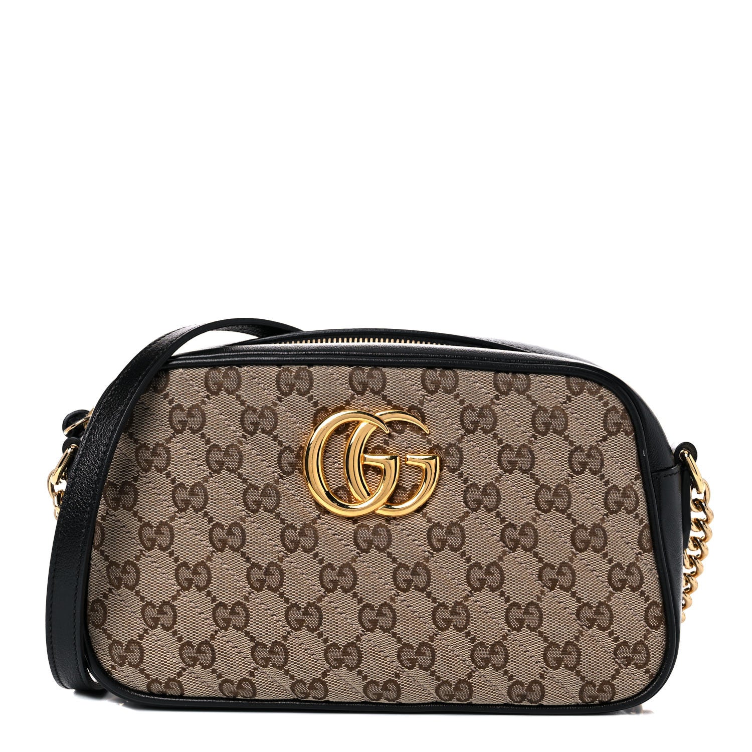 Gucci Monogram Matelasse Diagonal Small GG Marmont Chain Shoulder Bag Beige Black 1 of 12