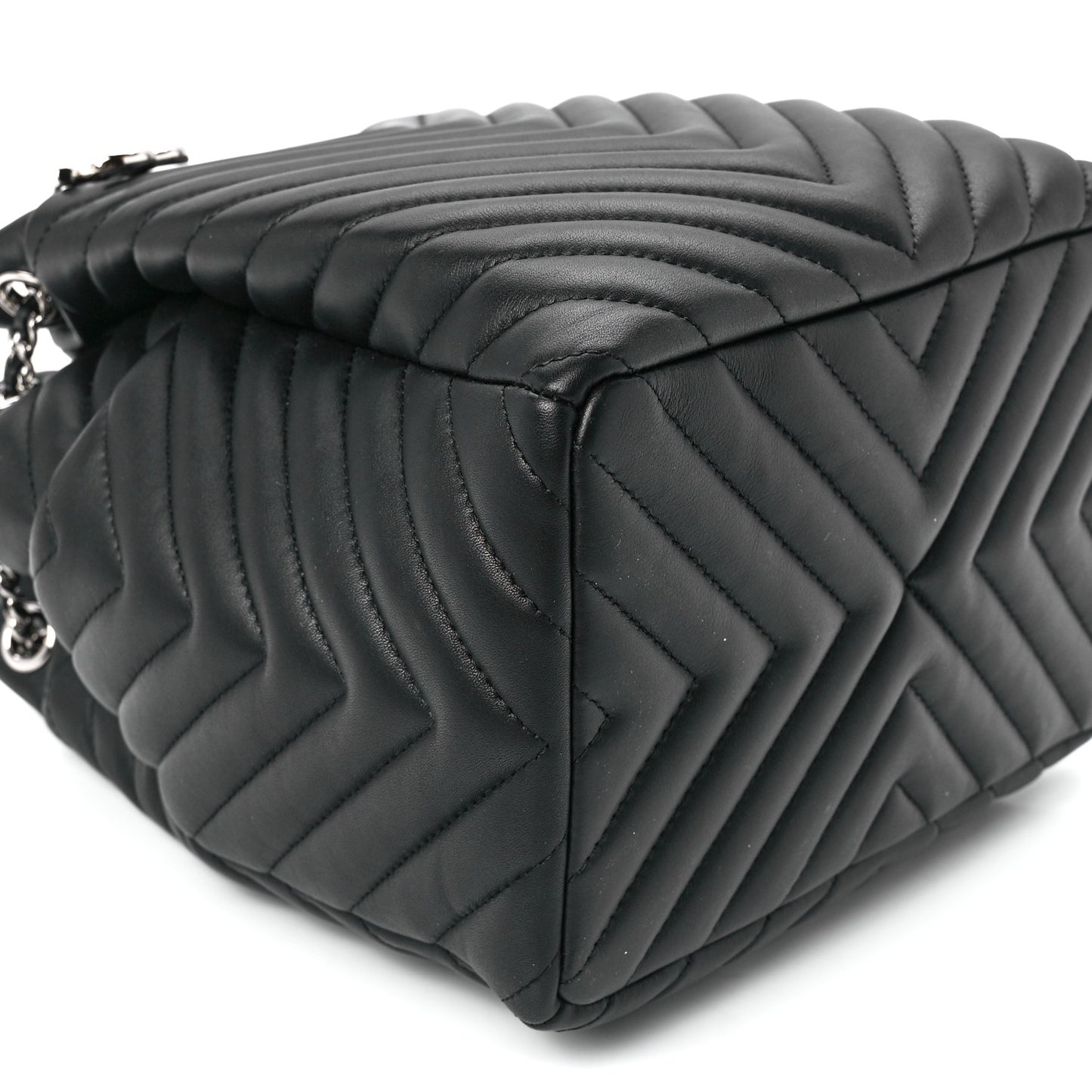 Lambskin Chevron Small Urban Spirit Drawstring Bag Black
