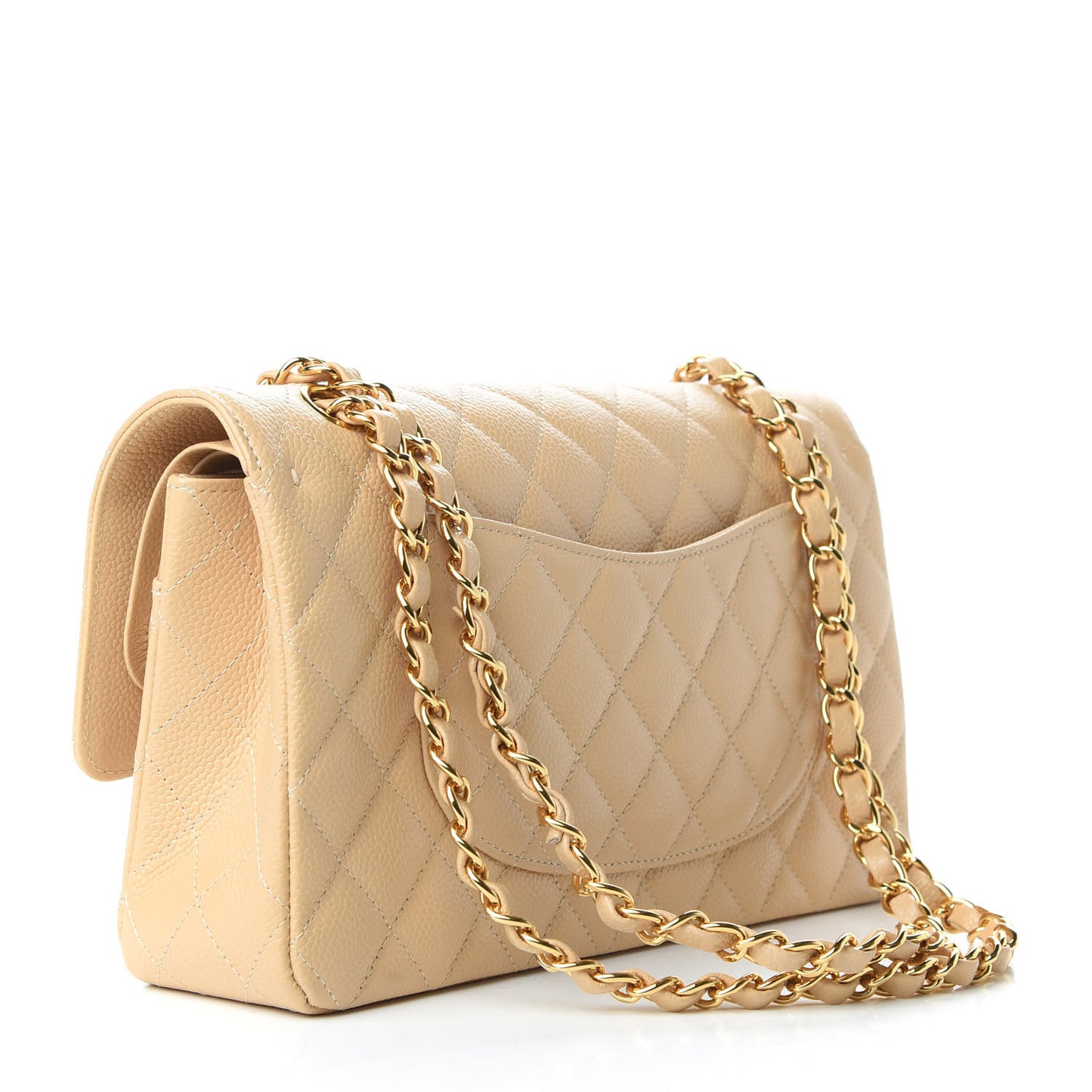 Caviar Quilted Medium Double Flap Beige Clair