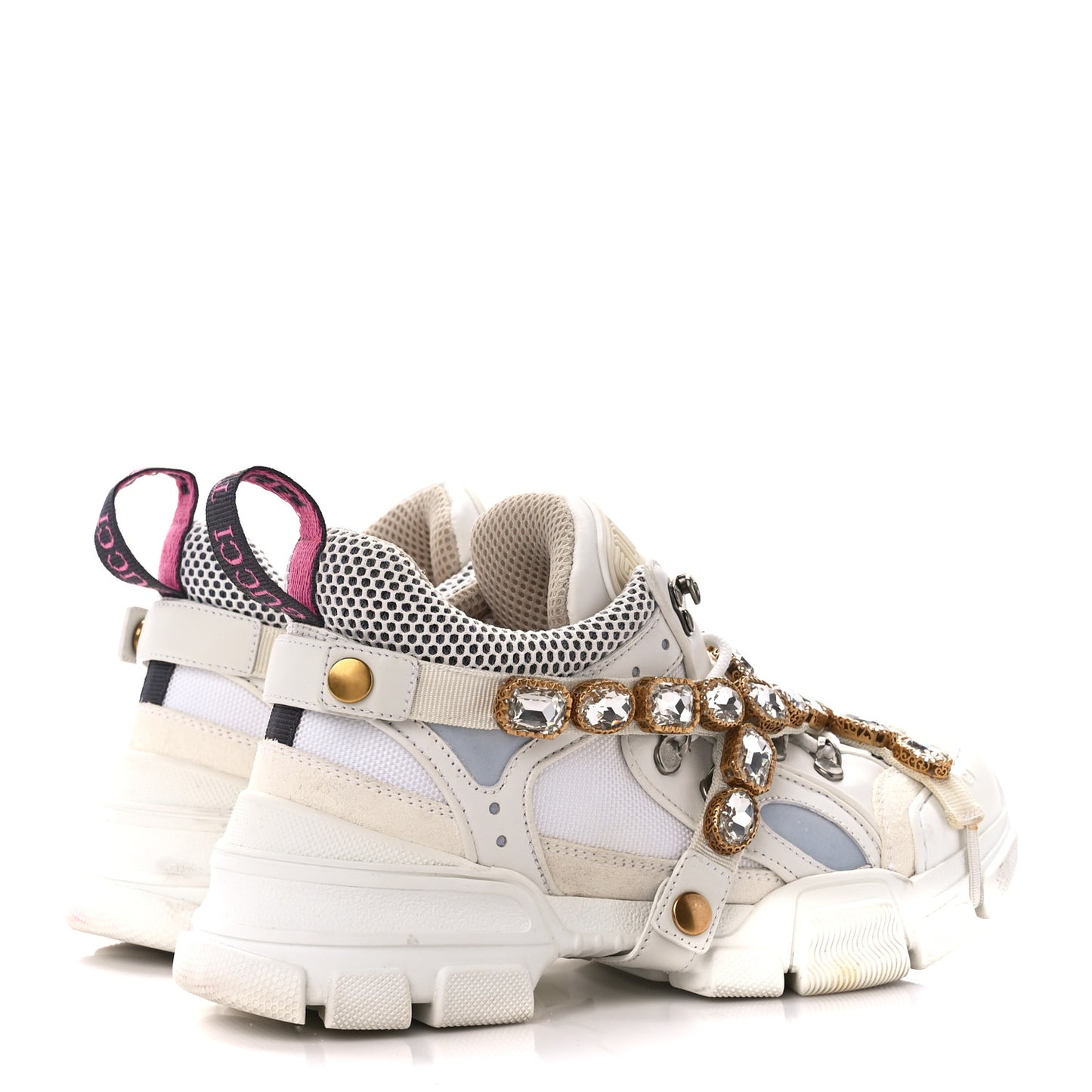 X SEGA Mesh Calfskin Suede Removable Crystals Womens Flashtrek Sneakers 38 Great White