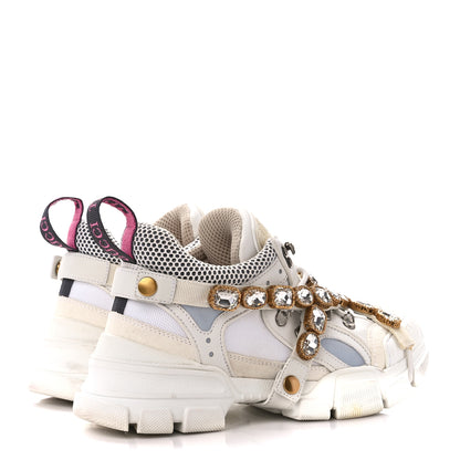 Gucci X SEGA Mesh Calfskin Suede Removable Crystals Womens Flashtrek Sneakers 38 Great White 4 of 8
