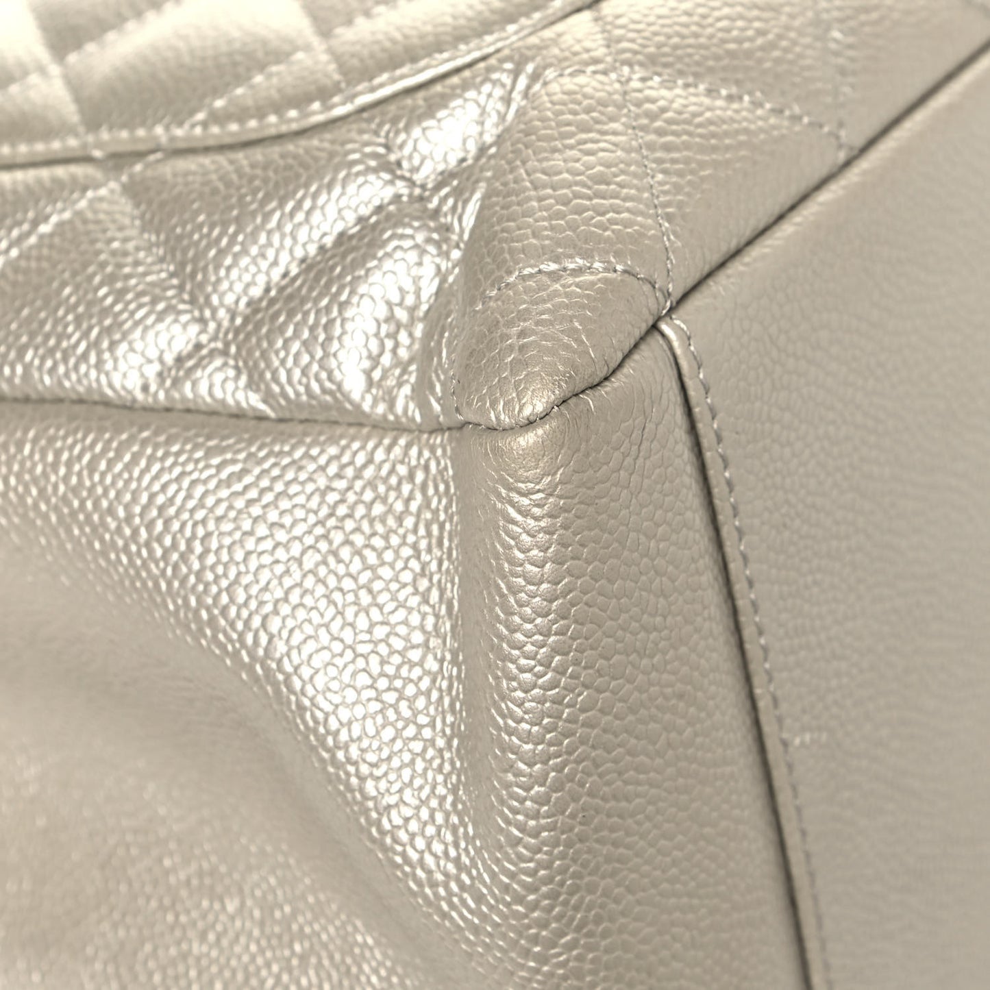 Metallic Caviar Quilted Grand Shopping Tote GST Pearl