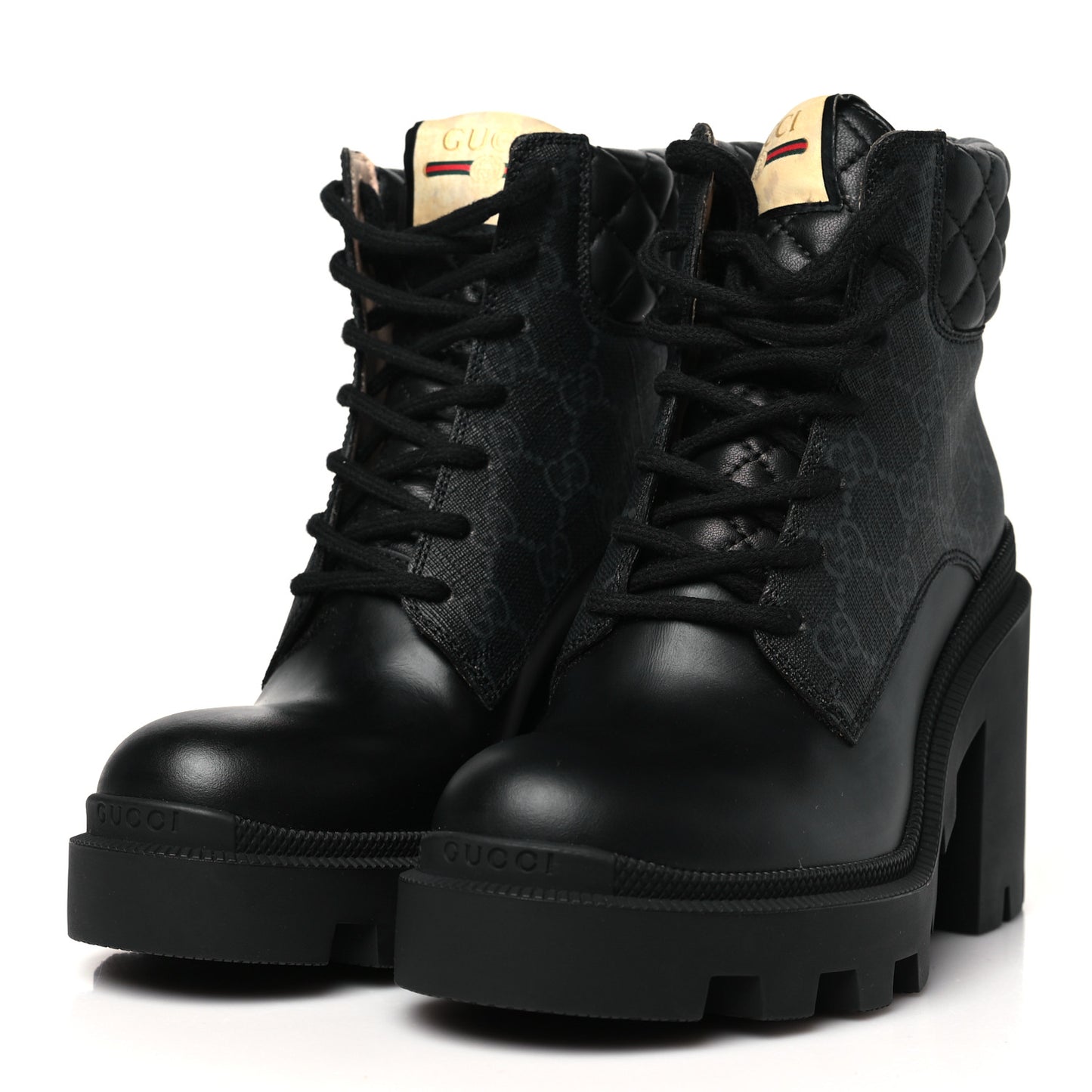 Apollo Calfskin GG Supreme Nappa Samoa Quilted Lace Up Ankle Boots 35 Black