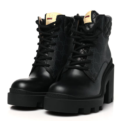 Gucci Apollo Calfskin GG Supreme Nappa Samoa Quilted Lace Up Ankle Boots 35 Black 4 of 10