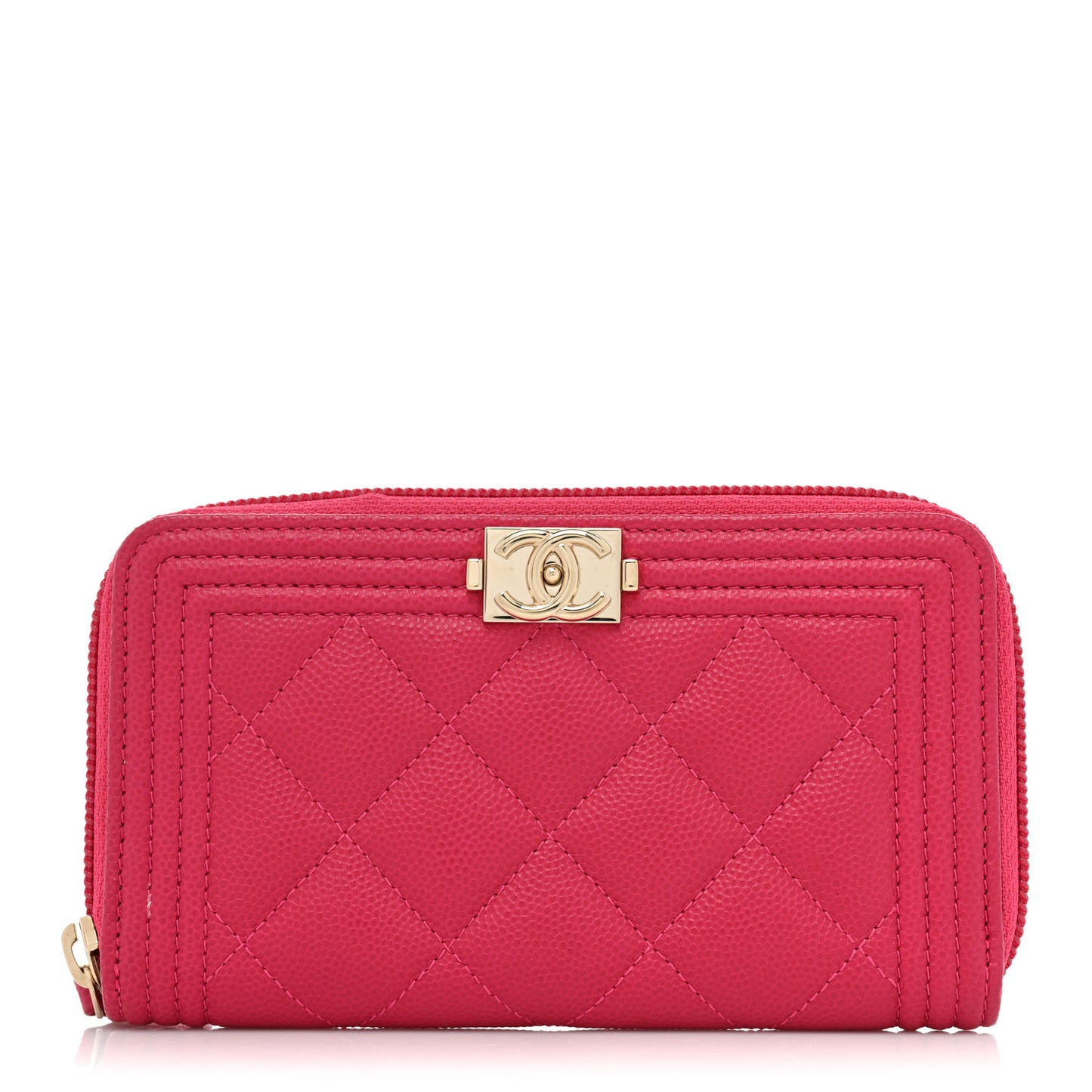 Caviar Quilted Small Boy Zip Around Wallet Fuchsia