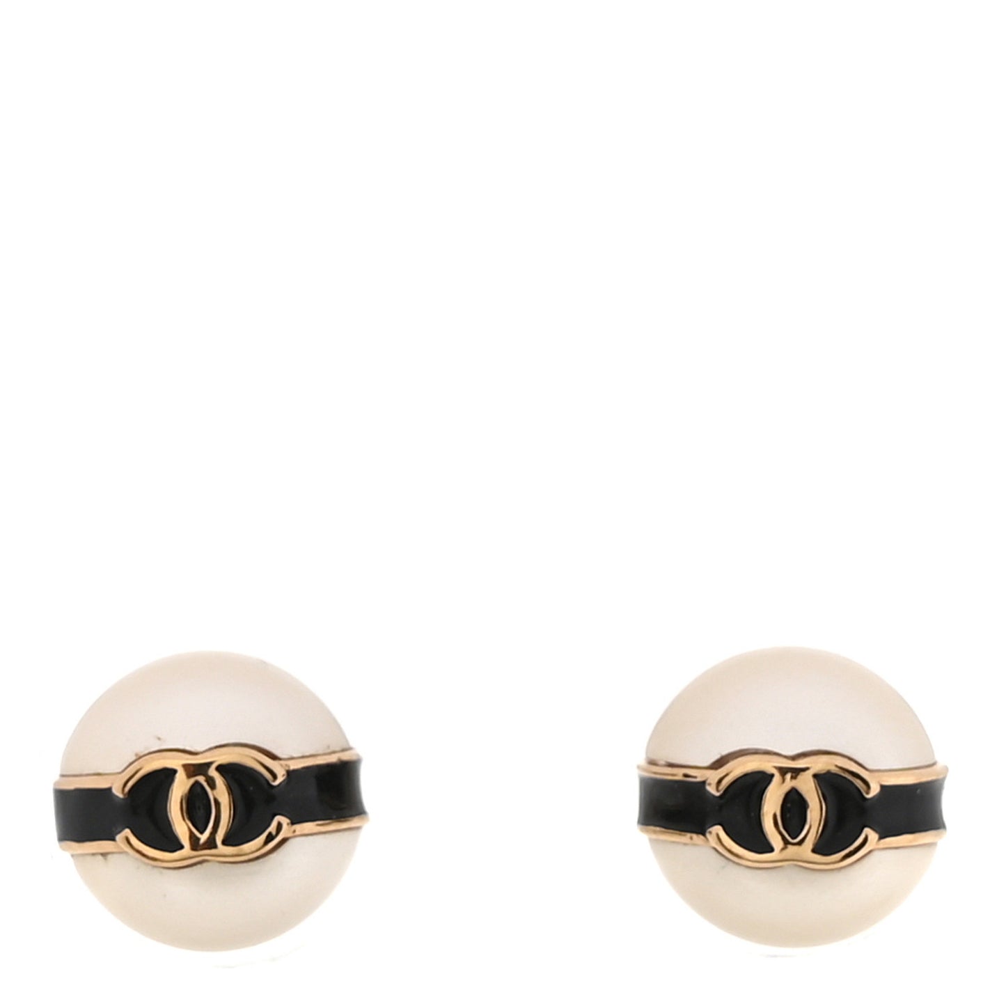 Pearl Metal CC Stud Earrings Gold Black White